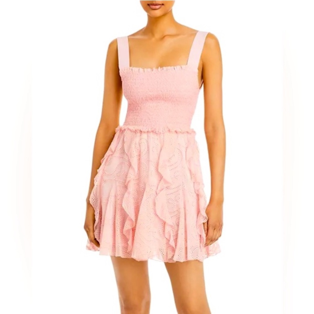 Alice + Olivia Jocelyn Blush Pink Smocked Cotton and Chiffon Dress, Size 2.